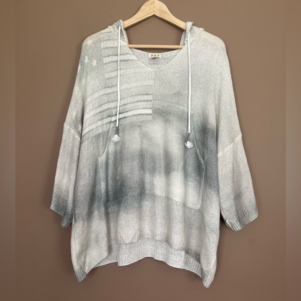 {POL} American Flag Lightweight Hooded Sweater in Ivory & Grey - Womens Small